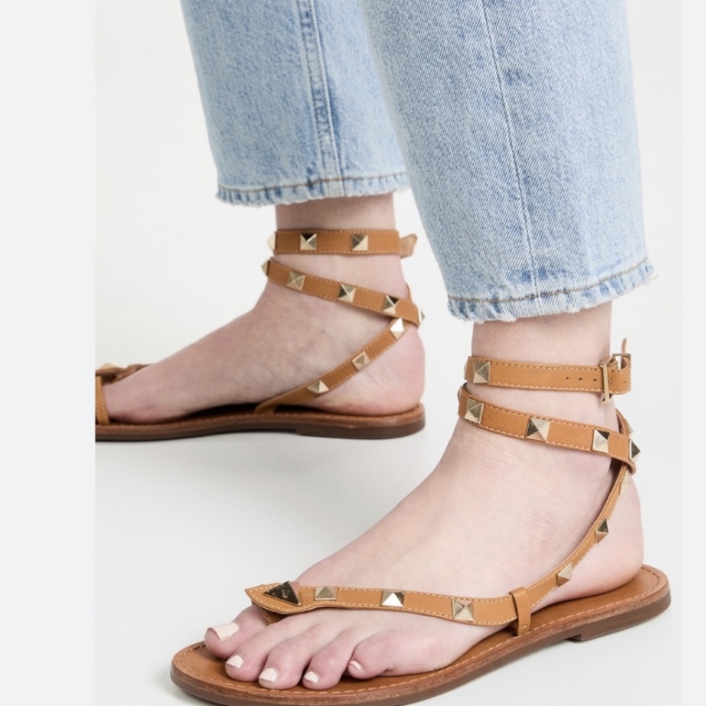 SCHUTZ Courtney Studded Gladiator Wrap Sandals 6.5 - Tan Leather - Picture 4 of 9